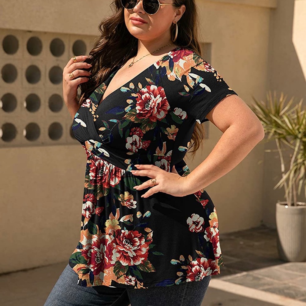 TIANZHU Women's Plus Size 5x Dressy Top V Neck Low Cut Cute Blouse